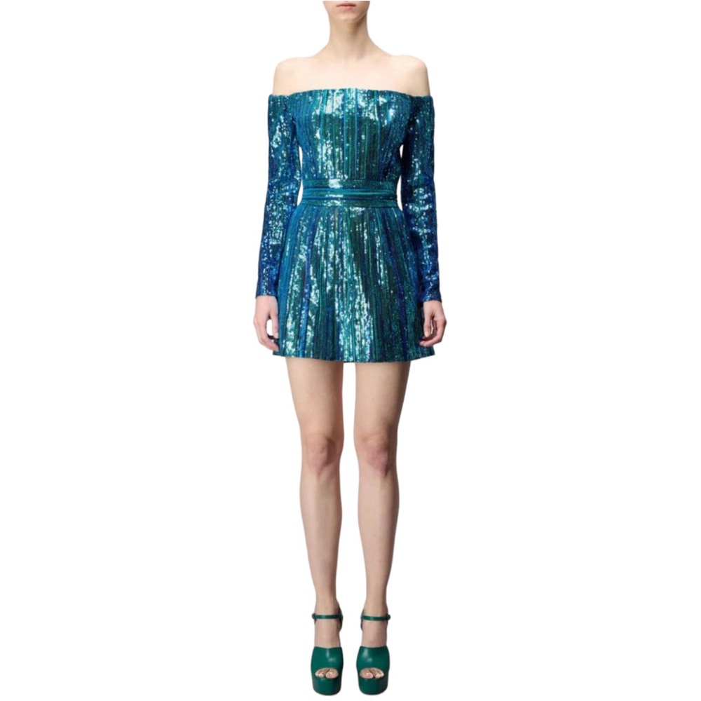 Elie Saab WOMEN'S OFF-THE-SHOULDER SEQUIN MINIDRESS IN NAUTICAL BLUE